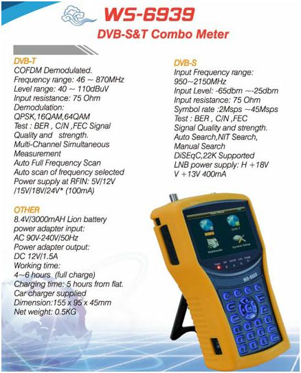 SatLink WS6939 DVB-S & T Combo Satellite & Aerial Meter SatLink WS6939 DVB-S & T Combo Satellite & Aerial Meter